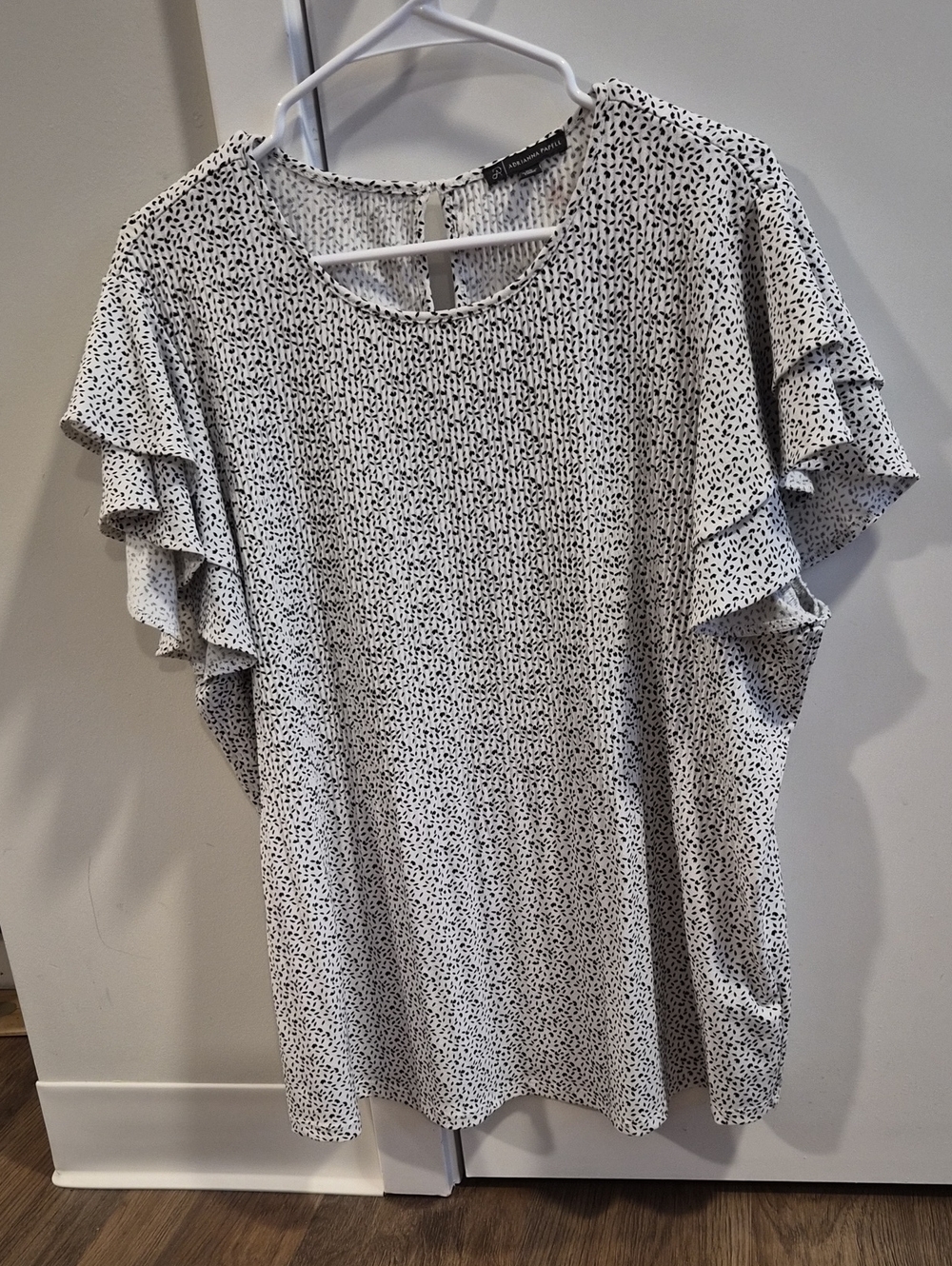 Adrianna Papell Black and White Printed Ruffle Sleeve Top